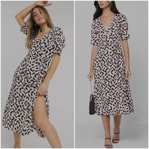 New Topshop lash print wrap dress midi wings